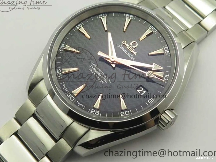 0224 FlexibleFit Aqua Terra 150M SS VSF 1:1 Best Edition Black Wave Textured Dial RG Hand on SS Bracelet A8500 Super Clone 8032